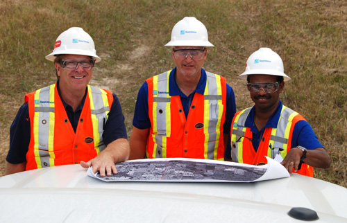 Gary Sears, Senior Project Supervisor, Major Projects; Tim Jansen, Manager, Major Projects; and Sumith Kahanda, Senior Project Engineer on the Zelma East Project for SaskWater.
