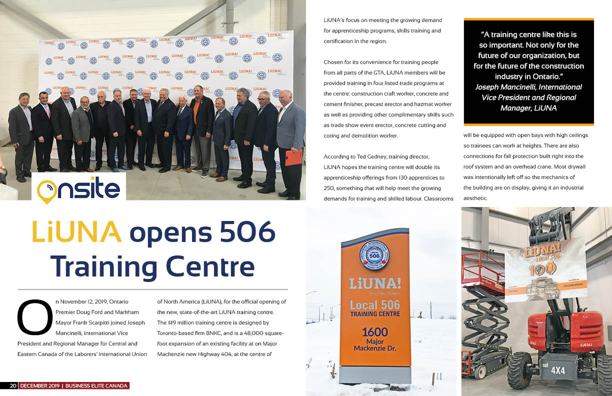 LiUNA opens 506 Training Centre